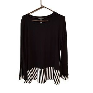 INC Blouse Top Women's Size L Black Long Sleeve Layered-Look Polyester Stretch